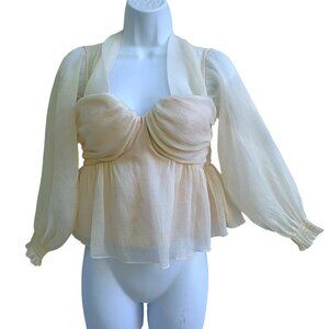 House of Harlow 1960 Revolve Burna Blouse Cream Sweetheart Corset Long Sheer Slv